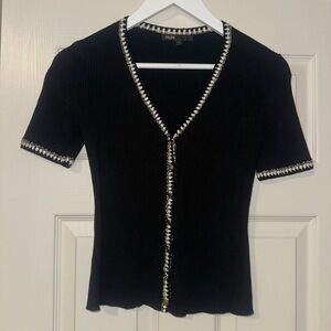 Maje Black Button Down Shirt with White Trim